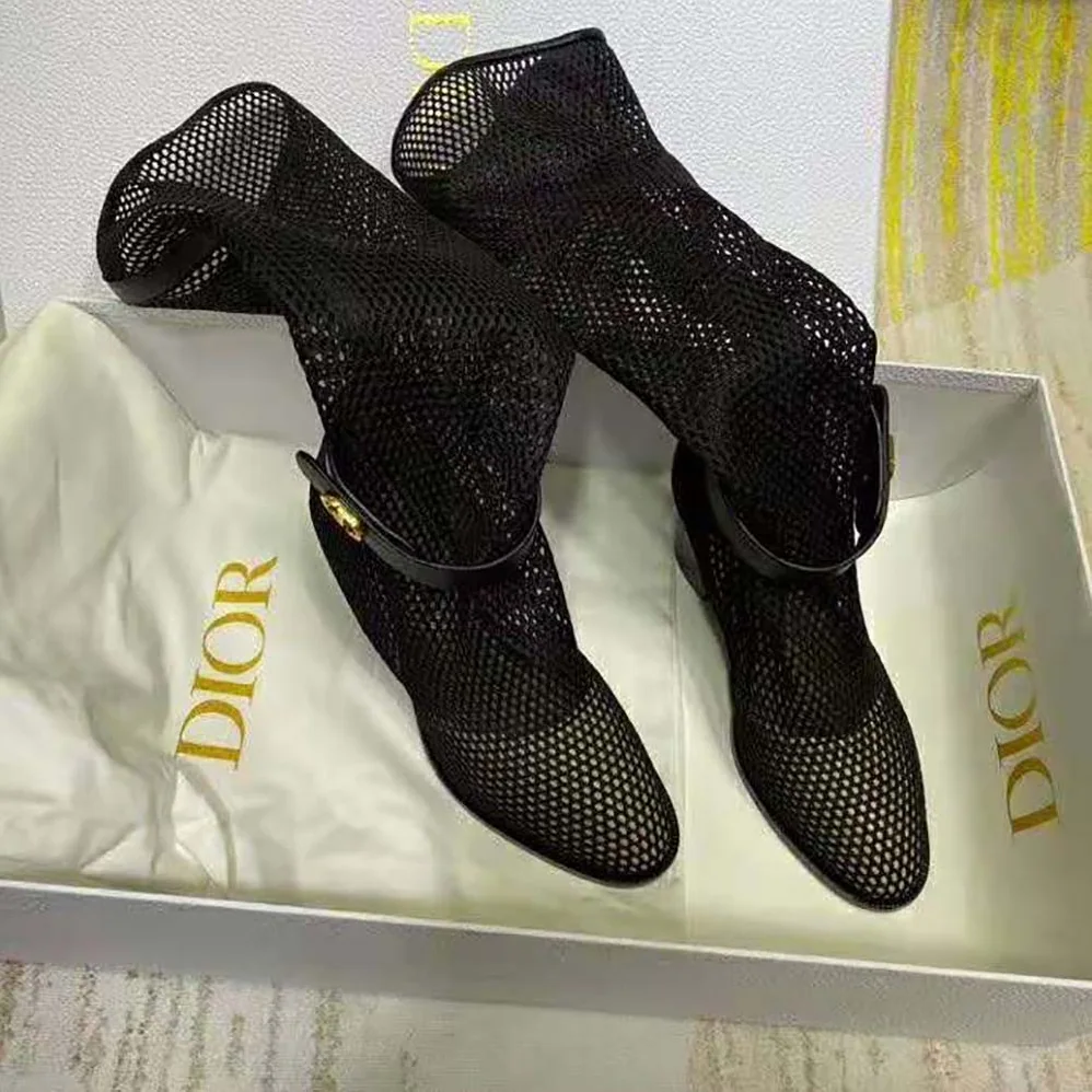 Dior Dior Empreinte Heeled Boot Black Mesh Calfskin for Women