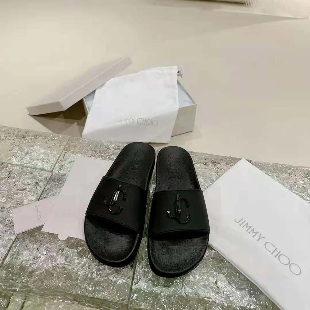 Jimmy Choo Port/F Black Rubber Slides with JC Monogram for Women Jimmy Choo Port/F Black Rubber Slides with JC Monogram for Women