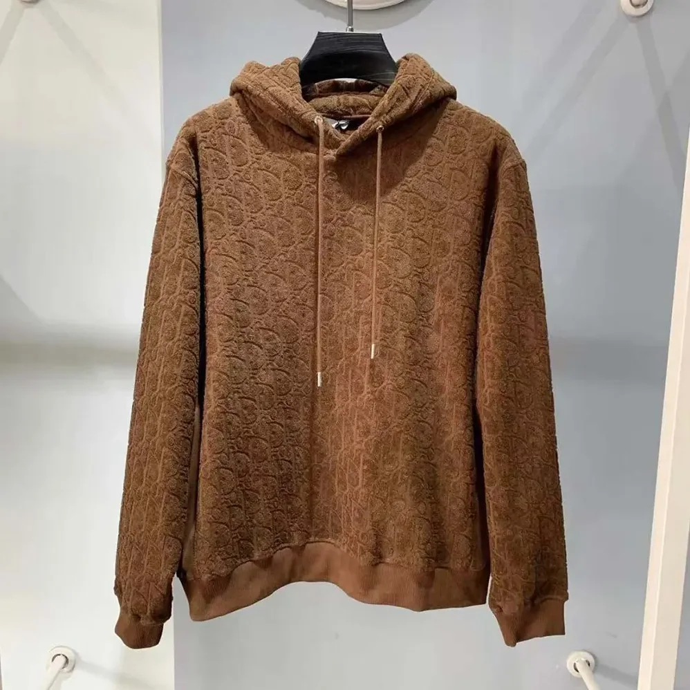 Dior Oblique Relaxed-Fit Hooded Sweatshirt Brown Terry Cotton Jacquard for Men
