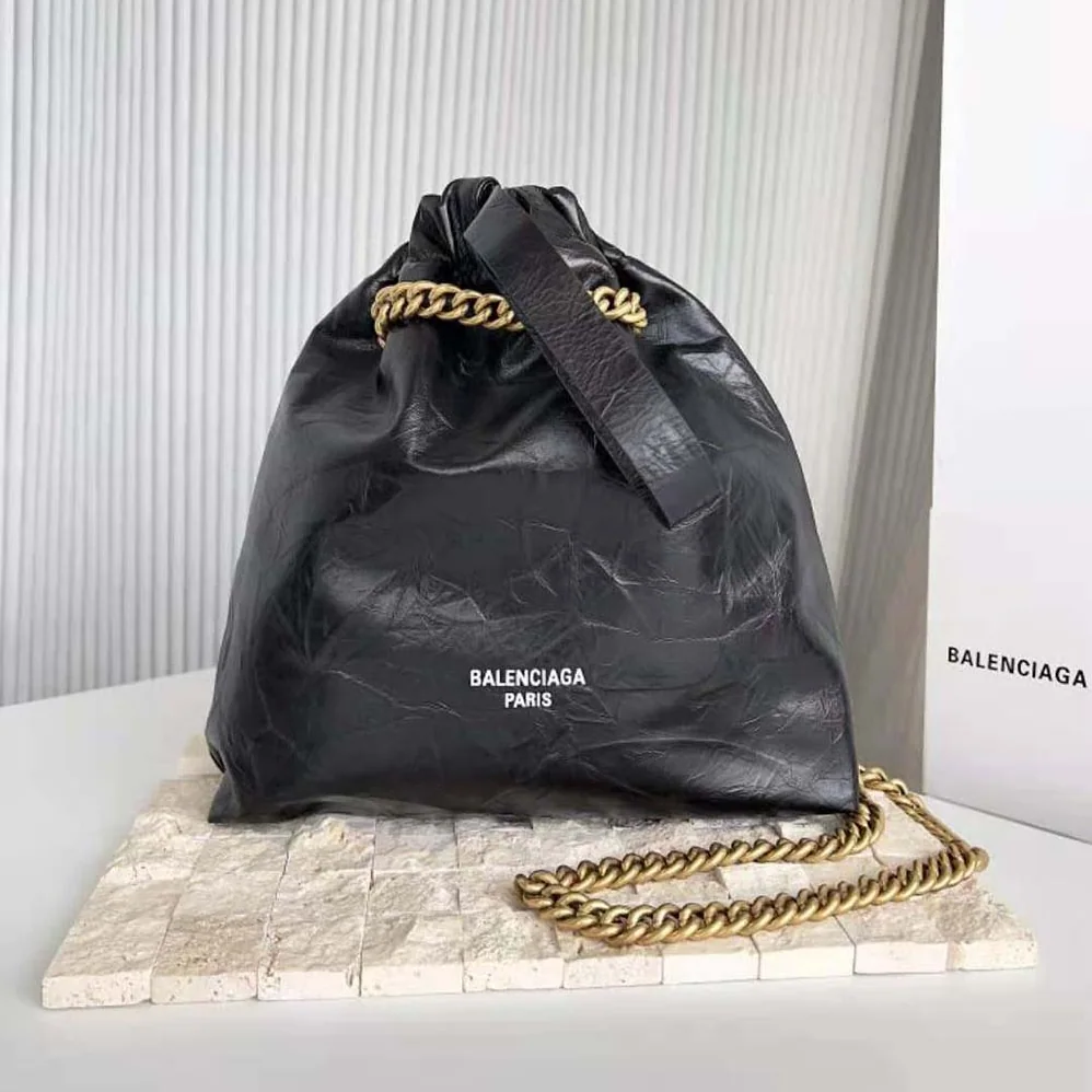 Balenciaga Crush Small Tote Bag in Black Crushed Calfskin for Women
