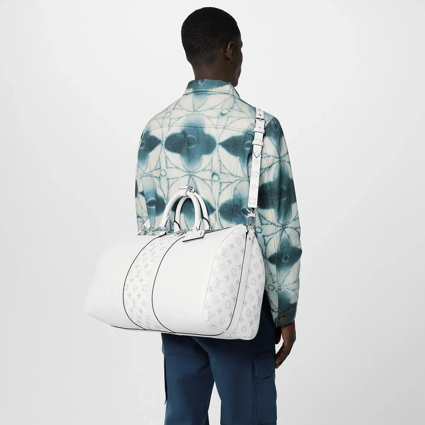 Louis Vuitton Keepall Bandouliere 50 Travel Bag in White Black Hardware Louis Vuitton Keepall Bandouliere 50 Travel Bag in White Black Hardware