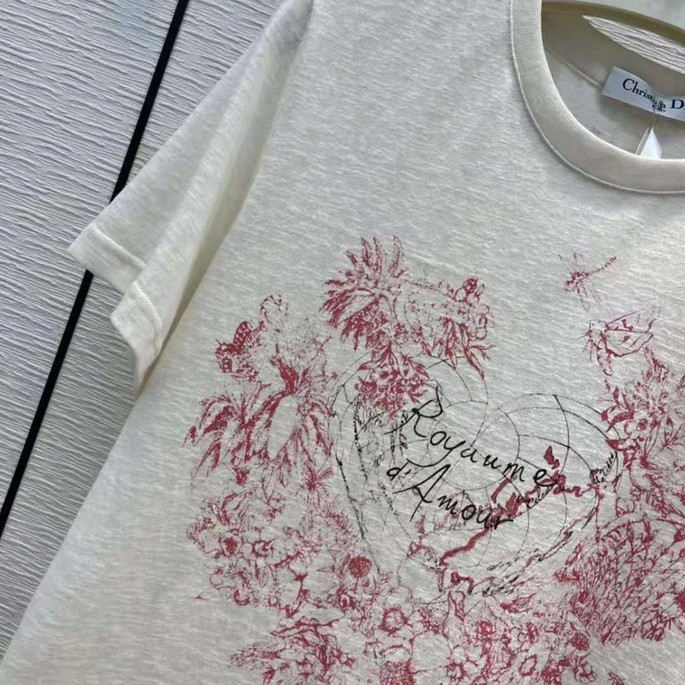 Dior Dioramour T-shirt Ecru D-Royaume D Amour Cotton Jersey and Linen for Women
