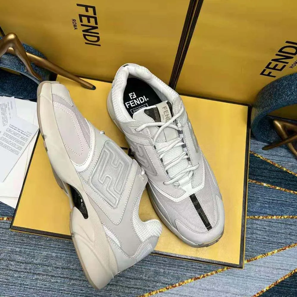 Fendi Faster Trainers White Nubuck Leather Low for Men in Tops