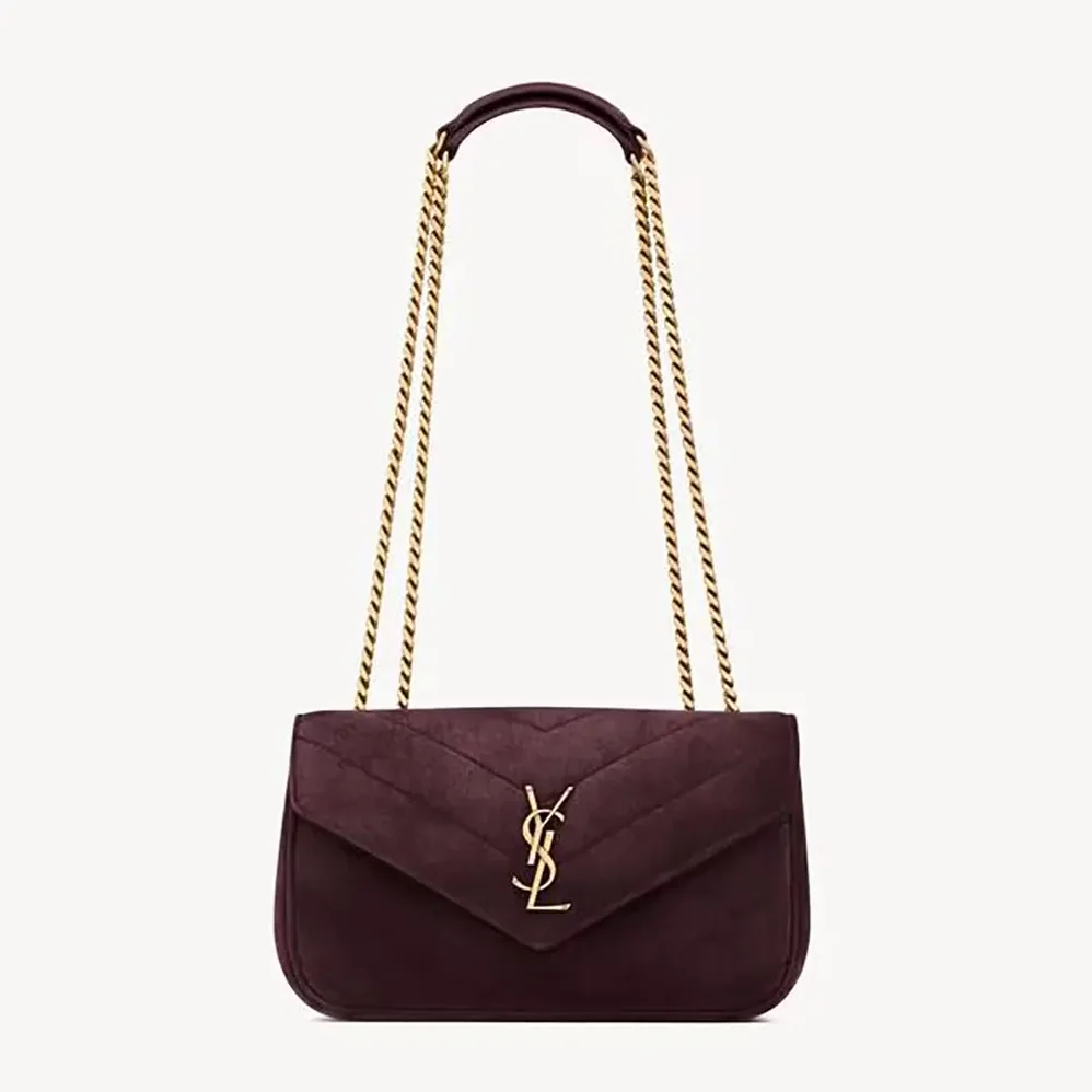 Saint Laurent YSL Loulou Small In Matelassé Suede for Women in Burgundy