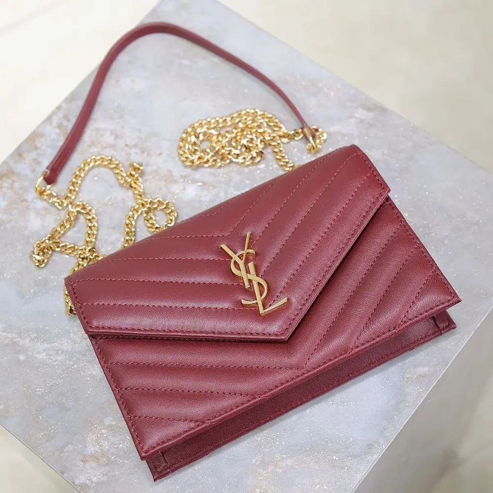 Saint Laurent YSL Cassandre Envelope Chain Wallet in Lambskin for Women