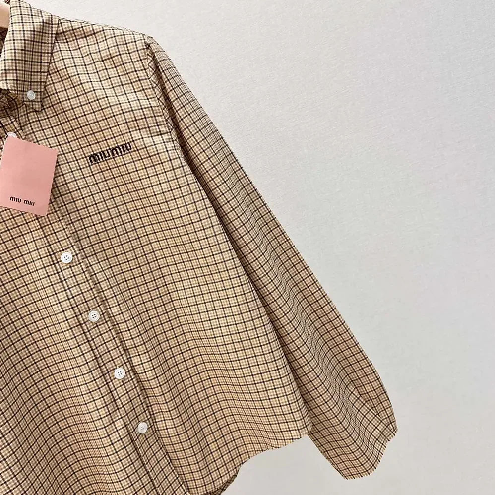 Miu Miu Checked Shirt with Embroidered Logo for Women Miu Miu Checked Shirt with Embroidered Logo for Women