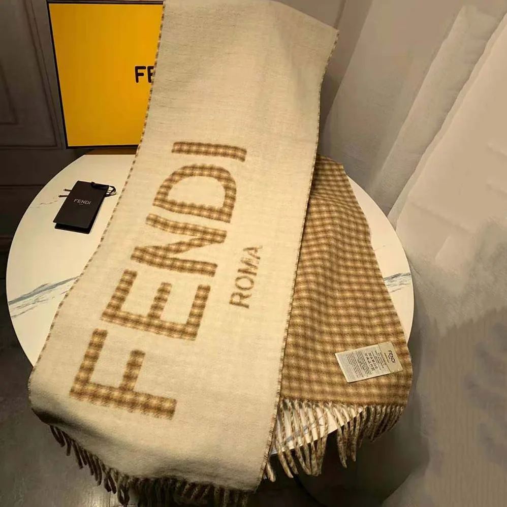 Fendi Scarf in Cream Wool and Cashmere with Fendi Roma Oversized Lettering for Women