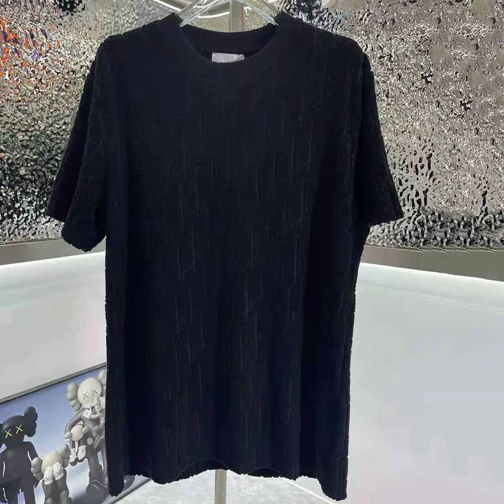 Dior Oblique T-shirt Relaxed Fit Navy Blue Terry Cotton Jacquard for Men