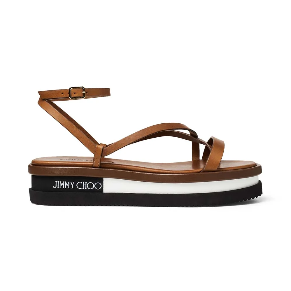 Jimmy Choo Pine Flat Cuoio Vachetta Leather Platform Sandals for Women Jimmy Choo Pine Flat Cuoio Vachetta Leather Platform Sandals for Women