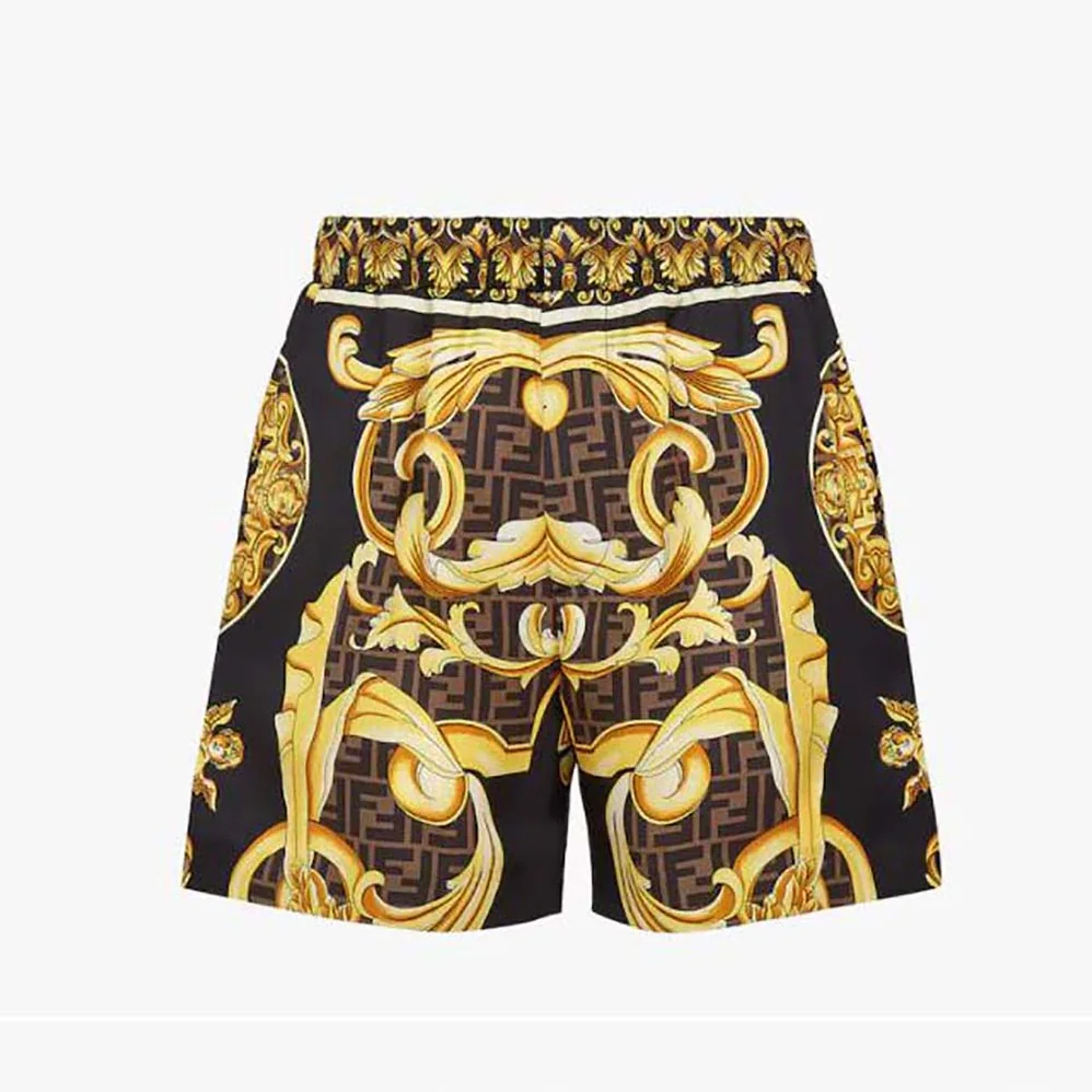 Fendi Bermudas Fendace Multicolor Silk Pants for Men in Black