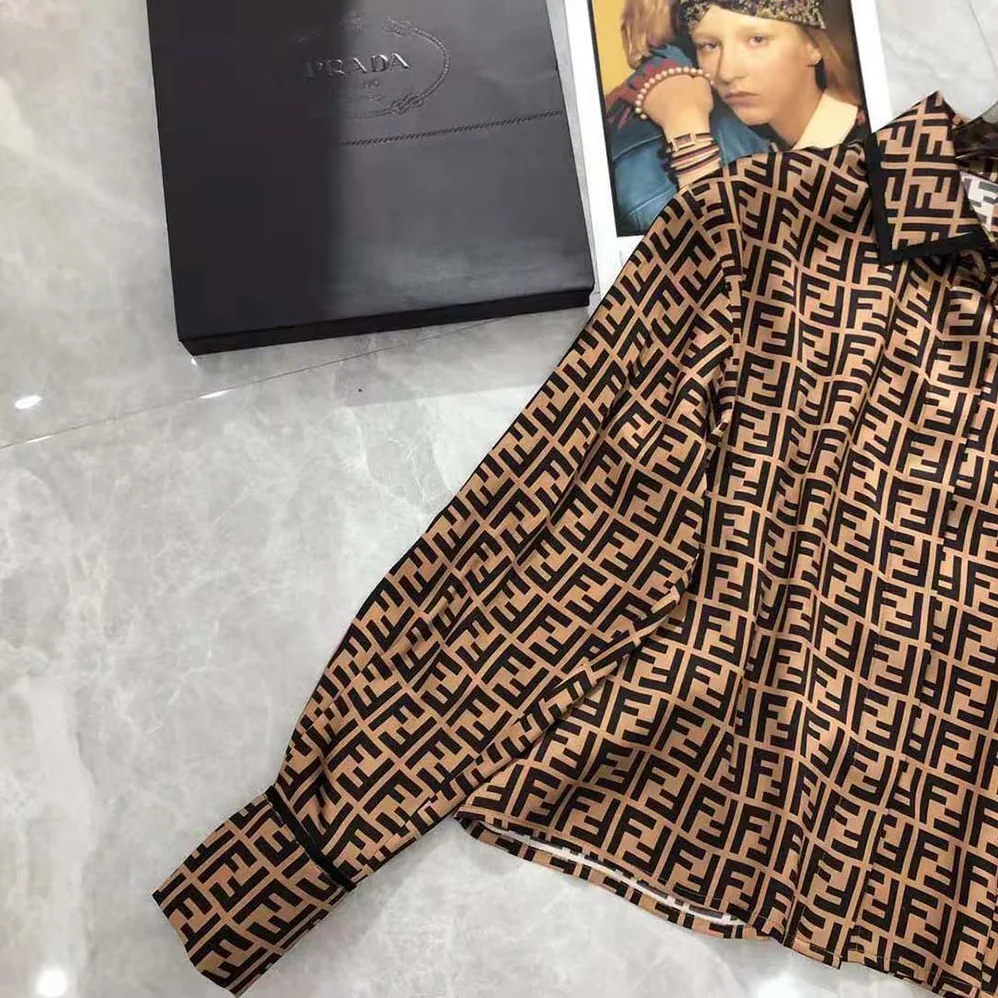 Fendi Brown Twill Shirt with Classic Collar for Women Fendi Brown Twill Shirt with Classic Collar for Women