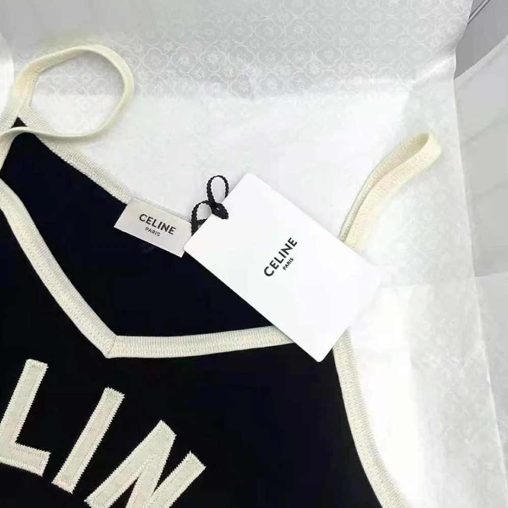 Celine Embroidered Celine 16 Vest Top in Cotton Jersey for Women in Black Celine Embroidered Celine 16 Vest Top in Cotton Jersey for Women in Black