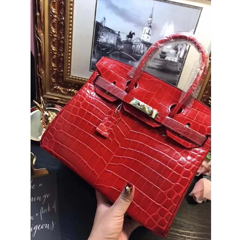 Hermes Birkin 30 Bag in Alligator Leather with Gold Hardware in Red