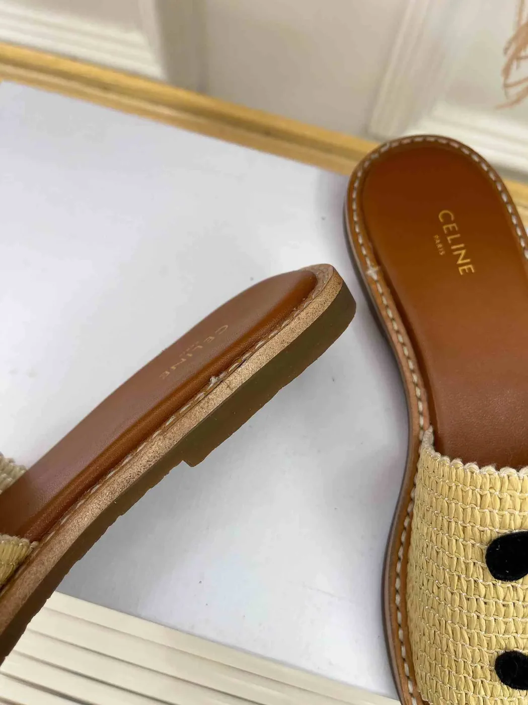 Celine Lympia Flat In Raffia Beige Celine Lympia Flat In Raffia Beige