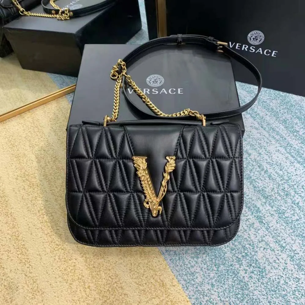 Versace Virtus Quilted Shoulder Bag for Women in Black