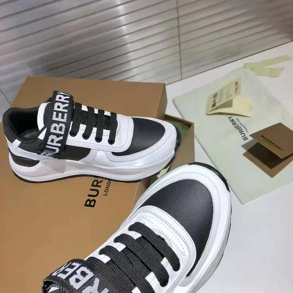 Burberry Logo Detail Leather and Nylon Sneakers for Unisex in Black Burberry Logo Detail Leather and Nylon Sneakers for Unisex in Black