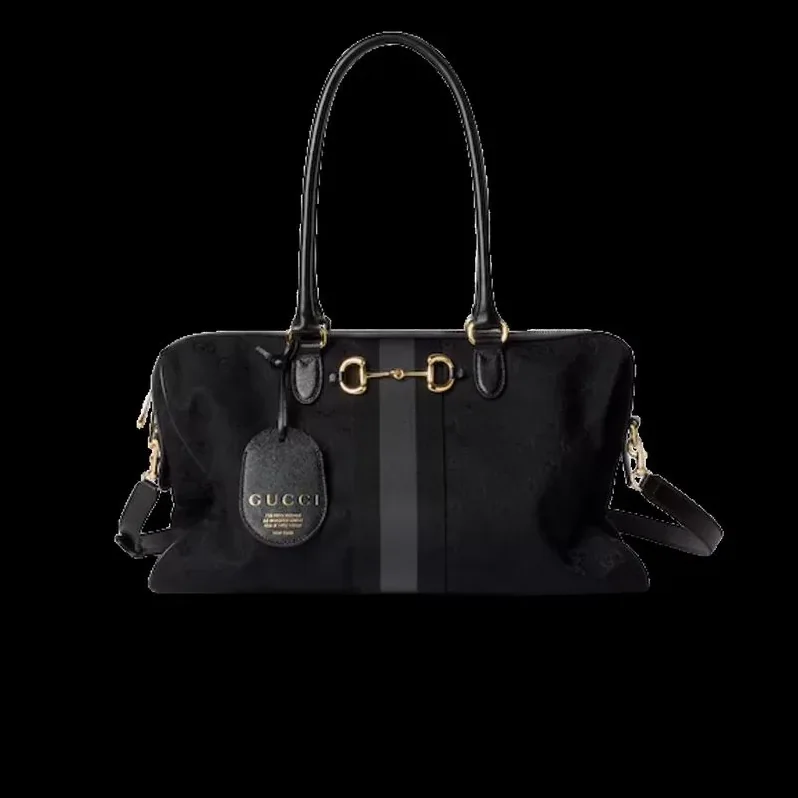 Gucci Borsetto Large Boston Shoulder Bag in Grey/ Black Gold Hardware Gucci Borsetto Large Boston Shoulder Bag in Grey/ Black Gold Hardware