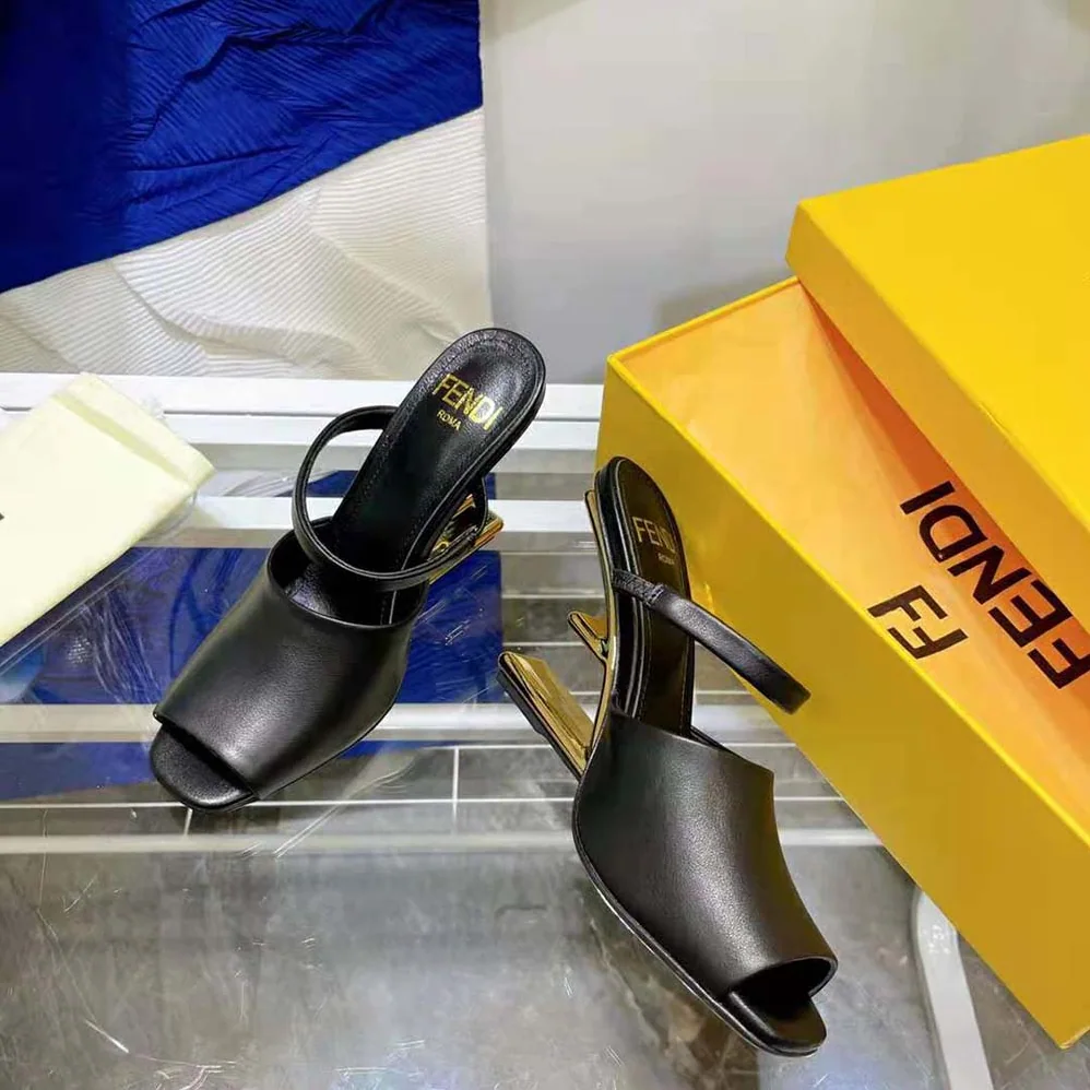 Fendi First Black Leather High for Women in Heeled Sandals Fendi First Black Leather High for Women in Heeled Sandals