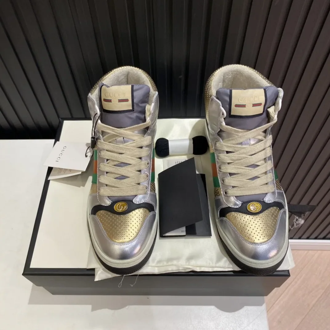 Gucci Screener High for Men in top Sneakers Silver Gold Gucci Screener High for Men in top Sneakers Silver Gold
