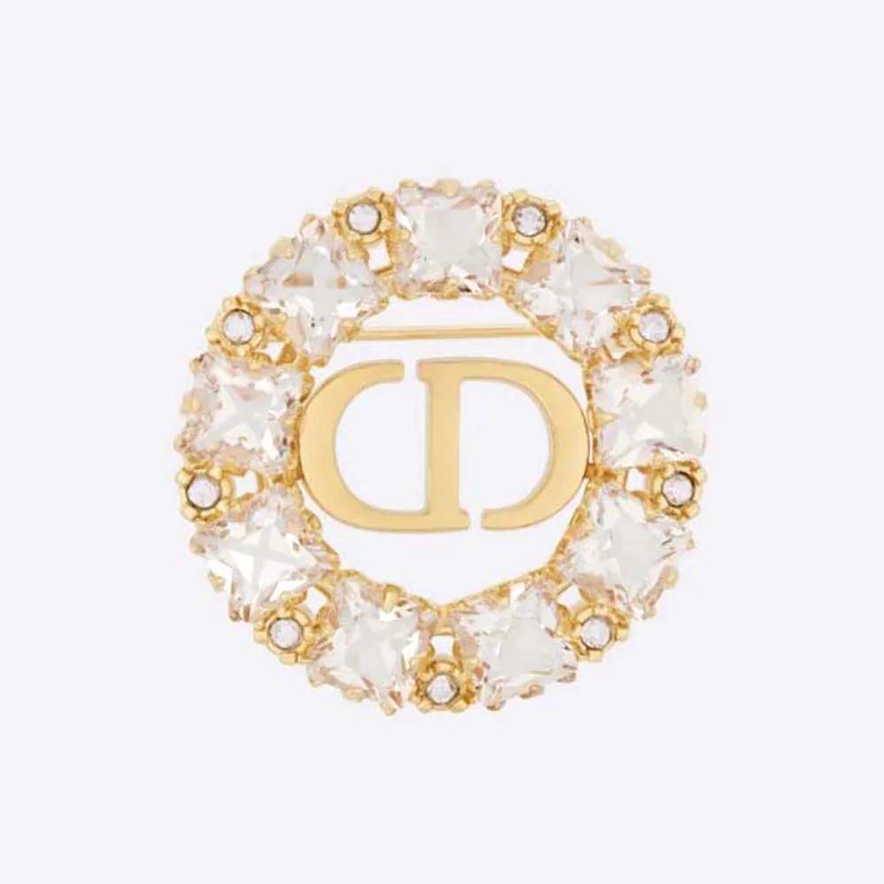 Dior Petit CD Brooch Gold-Finish Metal with White and Silver for Women in Tone Crystals Dior Petit CD Brooch Gold-Finish Metal with White and Silver for Women in Tone Crystals