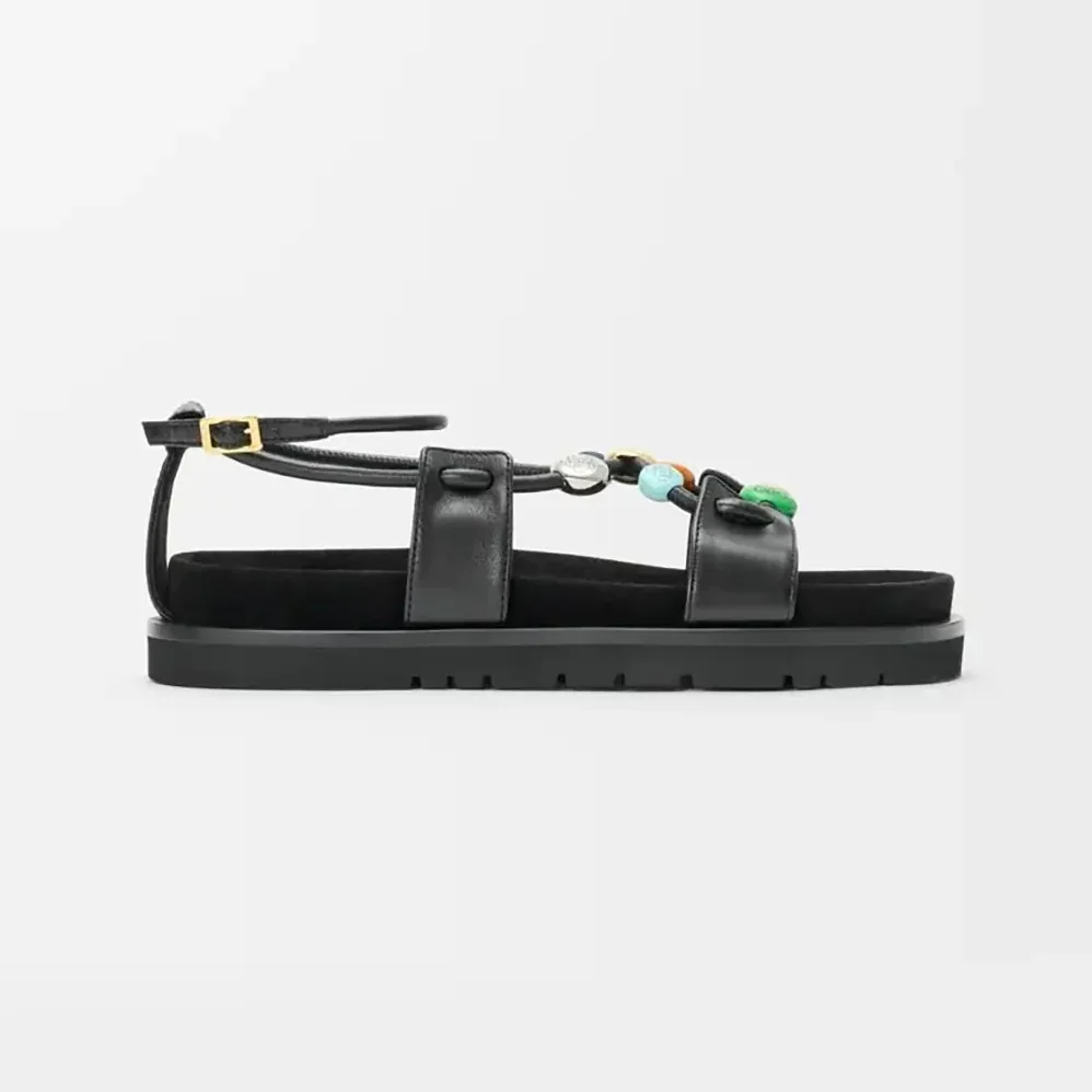 Loewe Pebble Beads Fussbett Sandal in Nappa Lambskin for Women in Black Loewe Pebble Beads Fussbett Sandal in Nappa Lambskin for Women in Black