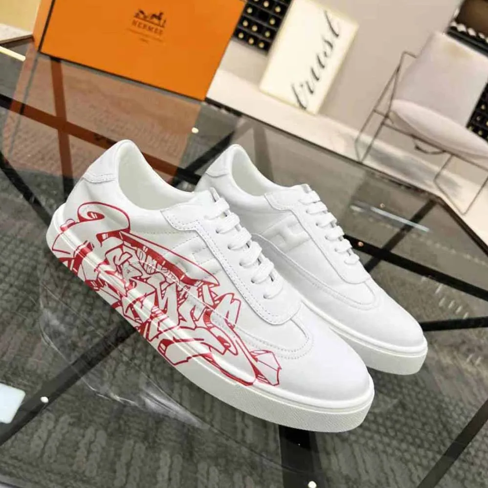 Hermes Quicker Sneaker in Calfskin with Graff Hermes Print and Iconic H Detail for Women