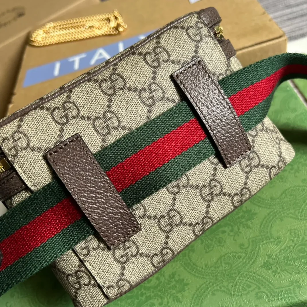 Gucci Ophidia Belt Bag With Web Beige/Ebony Soft GG Supreme Canvas /