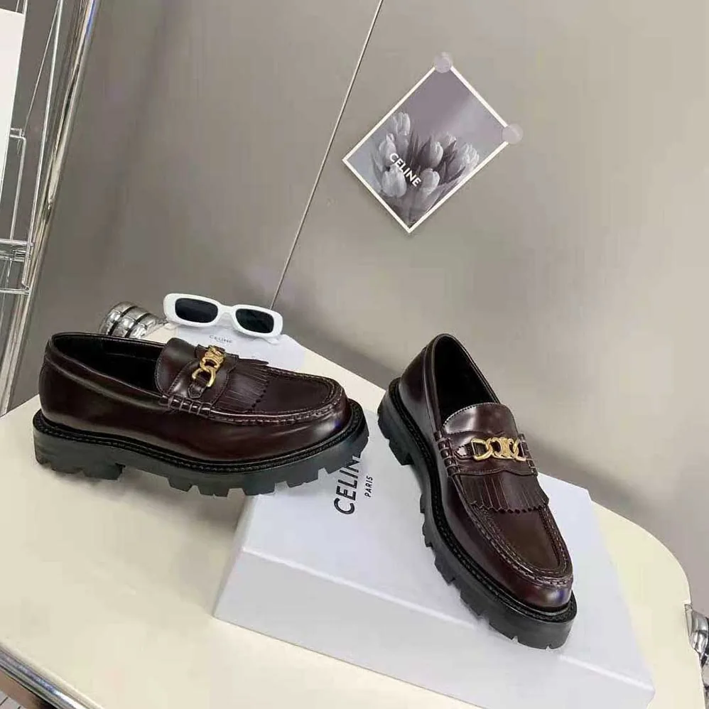 Celine Margaret Loafer with Triomphe Chain in Polished Bull for Women in Maroon Celine Margaret Loafer with Triomphe Chain in Polished Bull for Women in Maroon