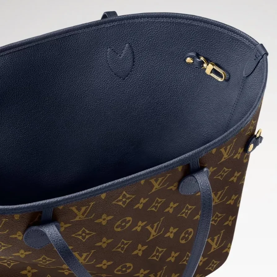Louis Vuitton Neverfull Inside Out MM Tote Bag in Navy Gold Hardware