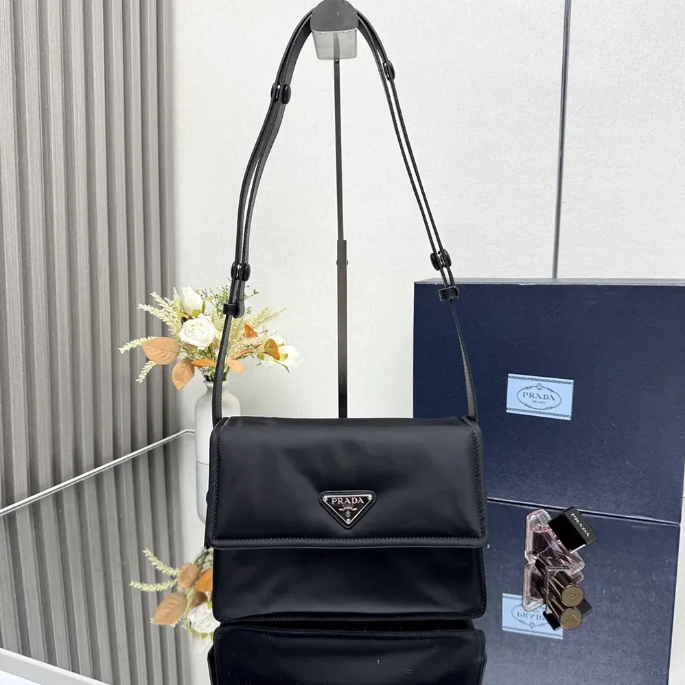 Prada Small Padded Re-Nylon Shoulder Bag for Women in Black