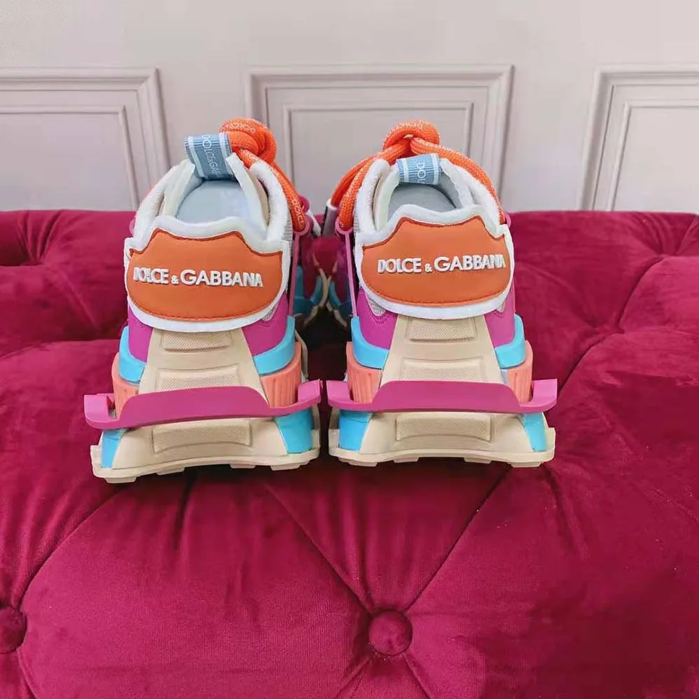 Dolce Gabbana D&G Mixed-Material Space Sneakers for Women in Orange