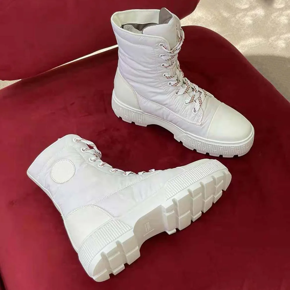 Hermes Fresh Ankle Boot in Calfskin and Light Parachute Fabric with Rubber Sole for Unisex in White