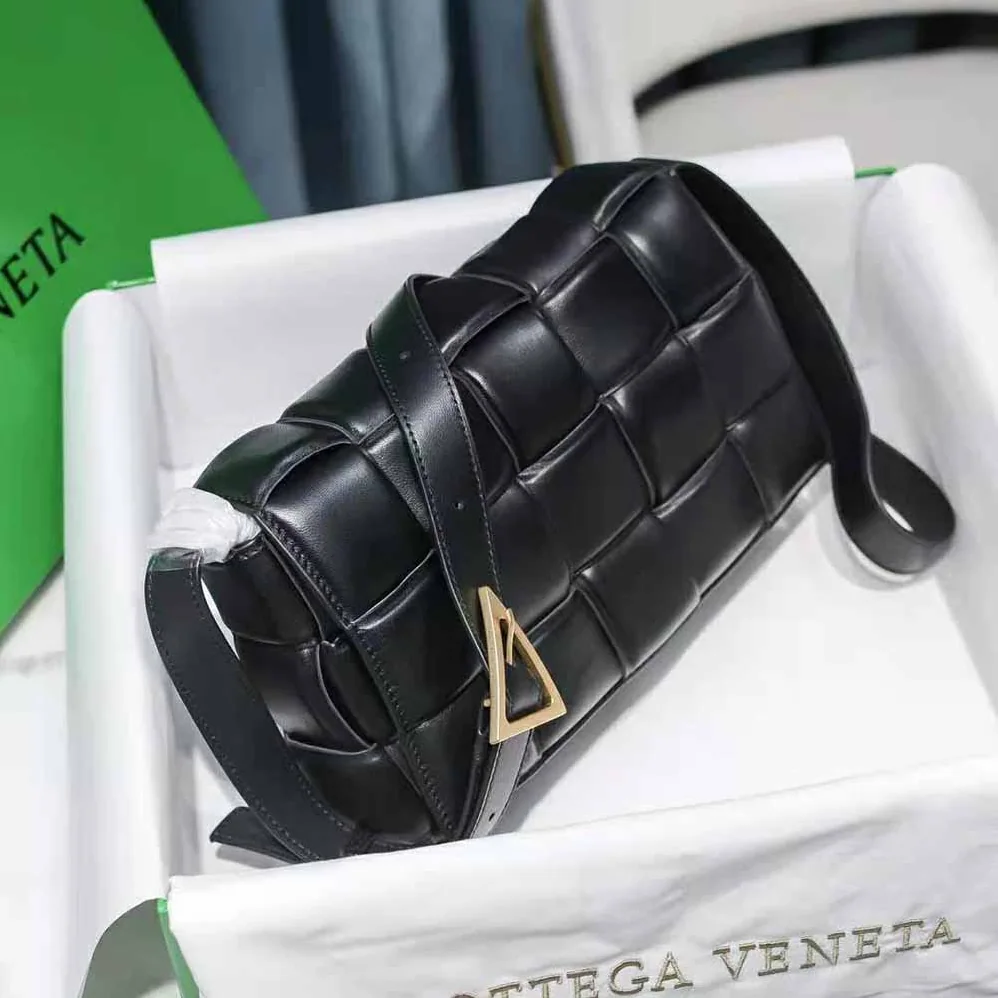 Bottega Veneta Padded Cassette Padded Intreccio Leather Cross-Body Bag for Women in Black