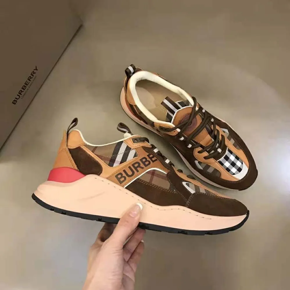 Burberry Logo Print Suede and Mesh Sneakers for Men in Brown Burberry Logo Print Suede and Mesh Sneakers for Men in Brown