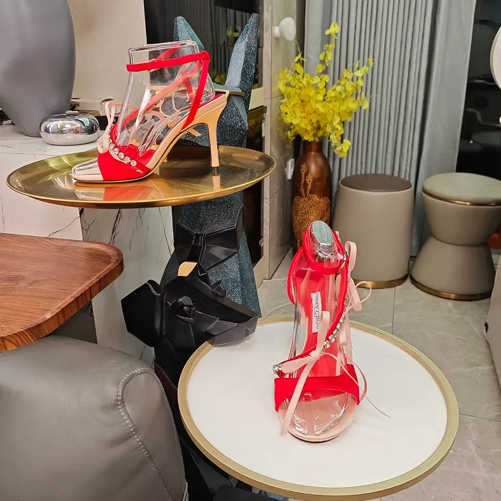 Jimmy Choo Lula 100mm Macaron and Ruby Red Satin Sandals with Bows for Women Jimmy Choo Lula 100mm Macaron and Ruby Red Satin Sandals with Bows for Women