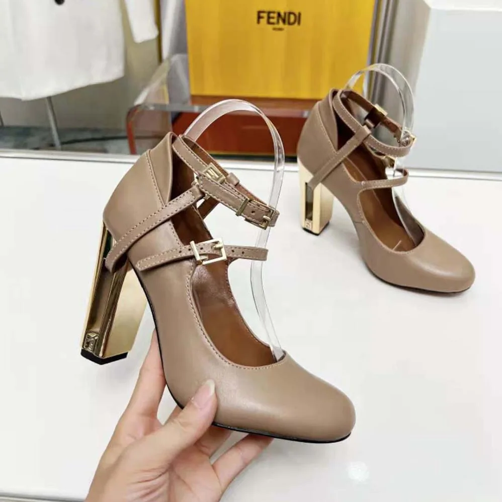 Fendi Delfina Dove Gray Leather High for Women in heeled Court Shoes Fendi Delfina Dove Gray Leather High for Women in heeled Court Shoes