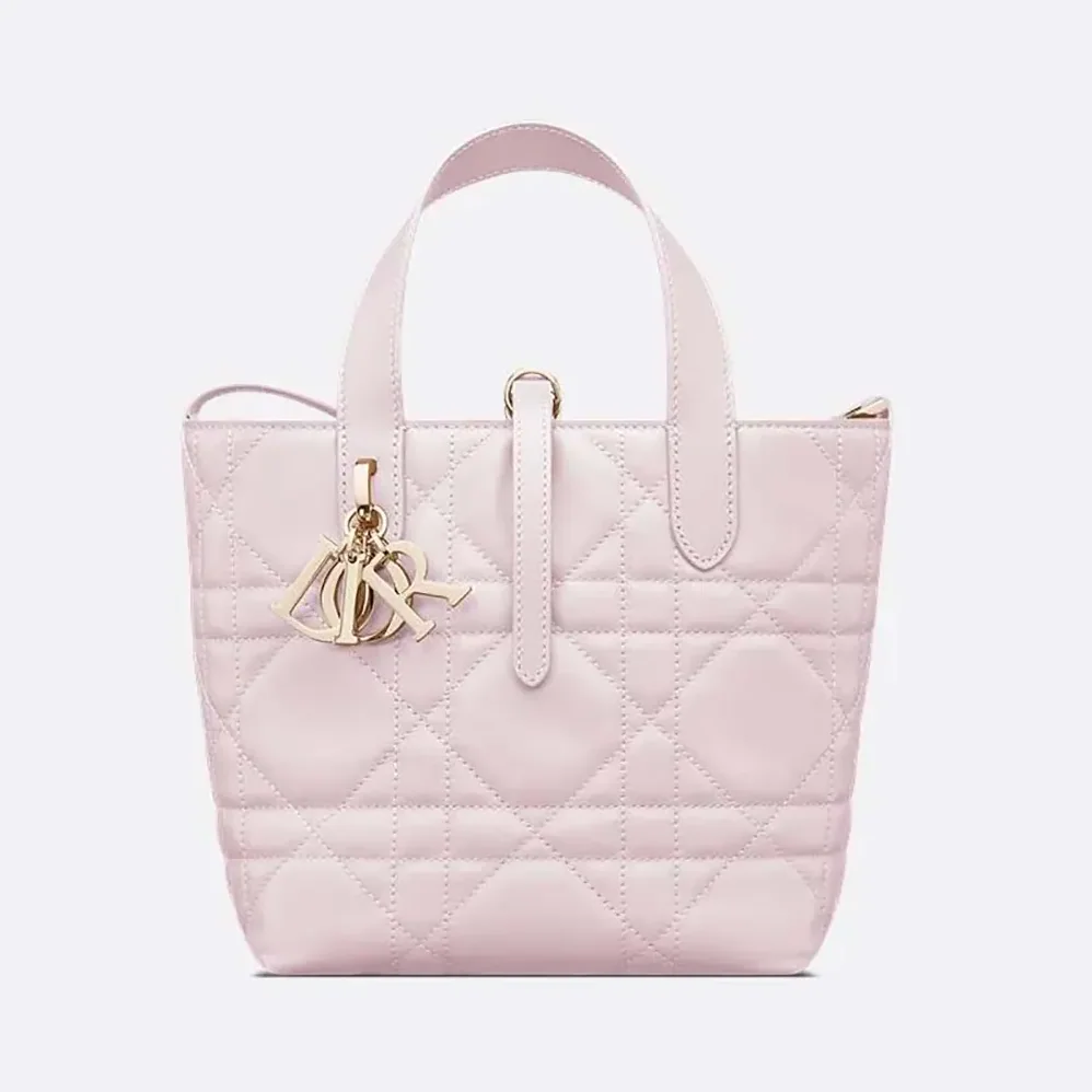 Dior Small Dior Toujours Vertical Tote Bag Pale Pink Macrocannage Calfskin for Women