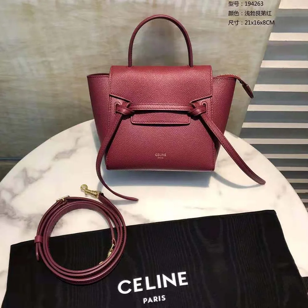 Celine Pico Belt Bag in Grained Calfskin for Women in Maroon