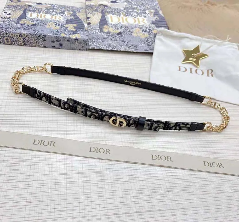 Dior Caro Belt Blue Dior Oblique Jacquard with Shiny Gold-Finish Metal 15 MM for Women