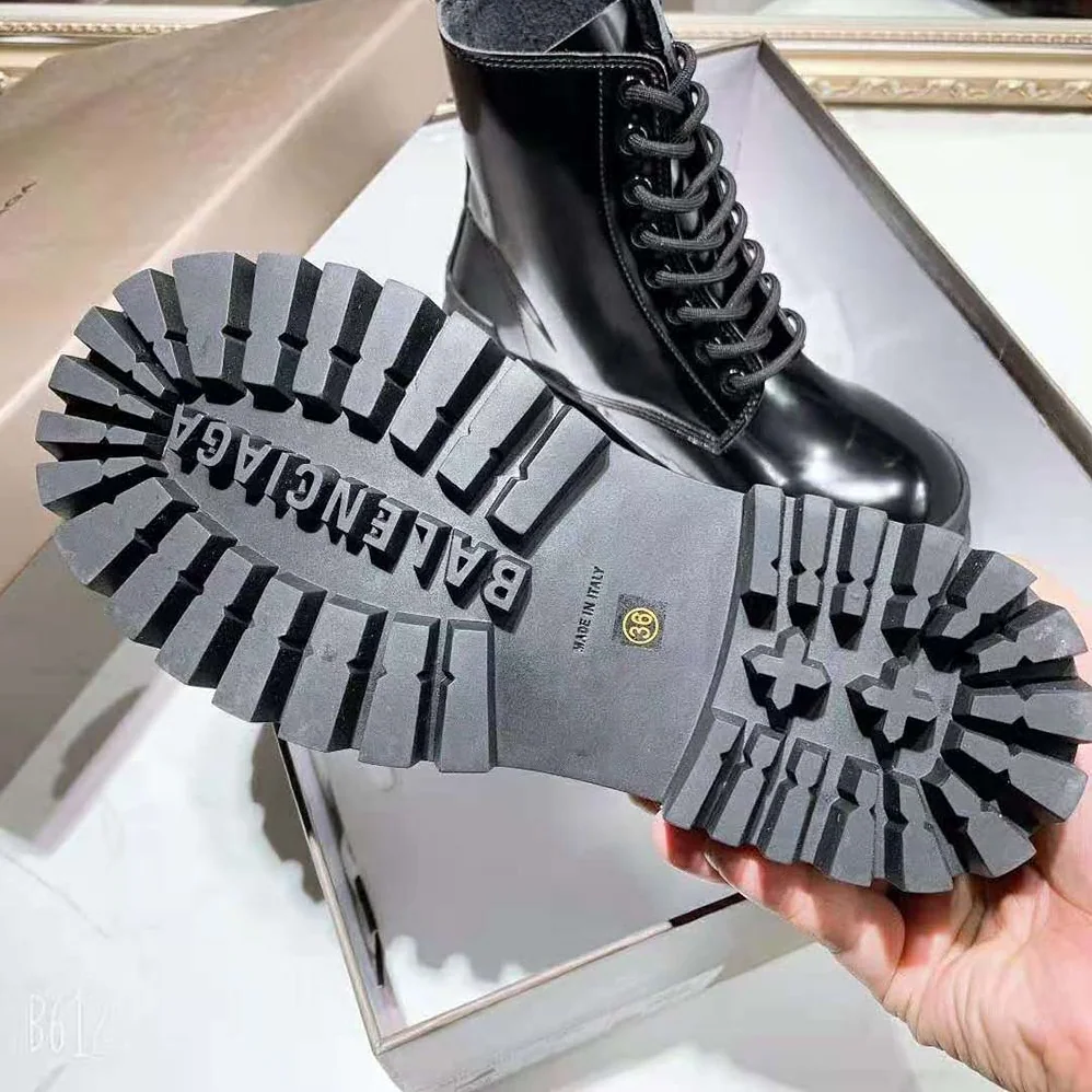 Balenciaga Strike Lace-Up Boot in Black Mat Calfskin for Women Balenciaga Strike Lace-Up Boot in Black Mat Calfskin for Women