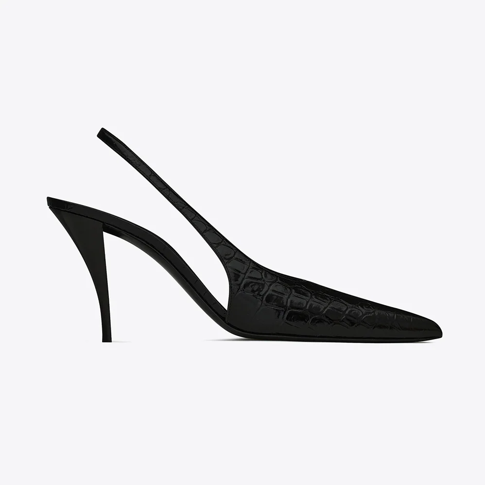 Saint Laurent YSL Viper Slingback Pumps in Shiny Crocodile for Women in Embossed Leather