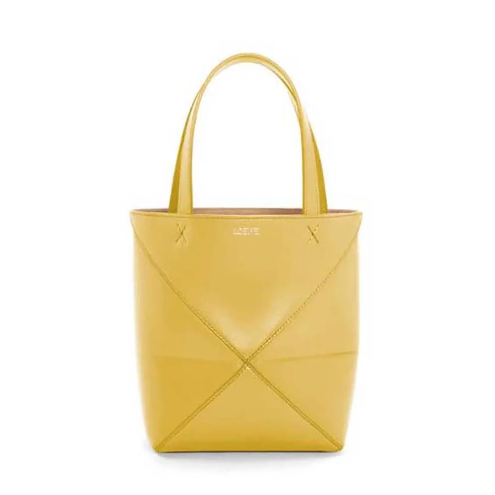 Loewe Mini Puzzle Fold Tote in Shiny Calfskin for Unisex in Yellow Loewe Mini Puzzle Fold Tote in Shiny Calfskin for Unisex in Yellow