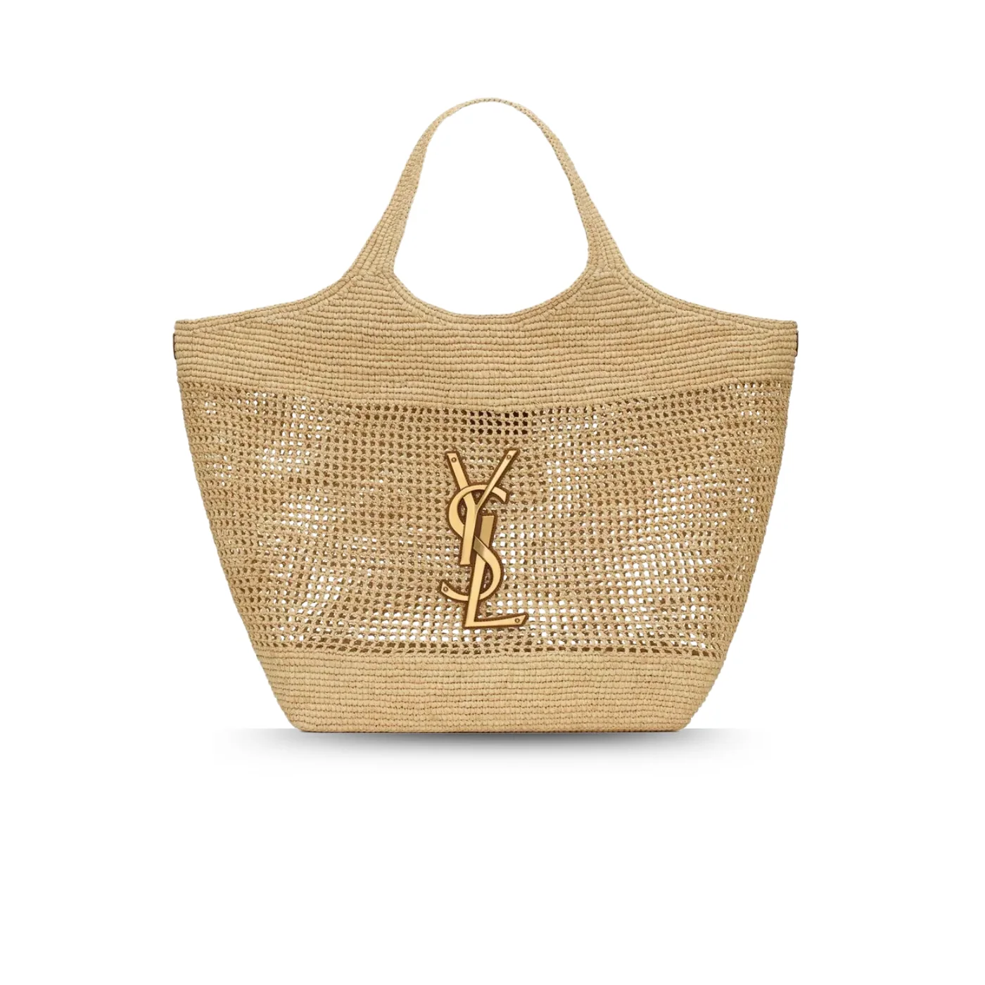 Saint Laurent Icare Tote Bag in Beige Raffia Bronze Hardware