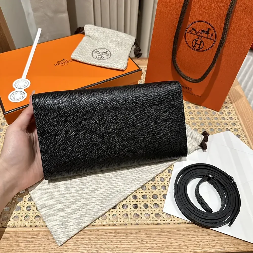 Hermes Constance Long To Go in Epsom Leather for Women in Black/Silver