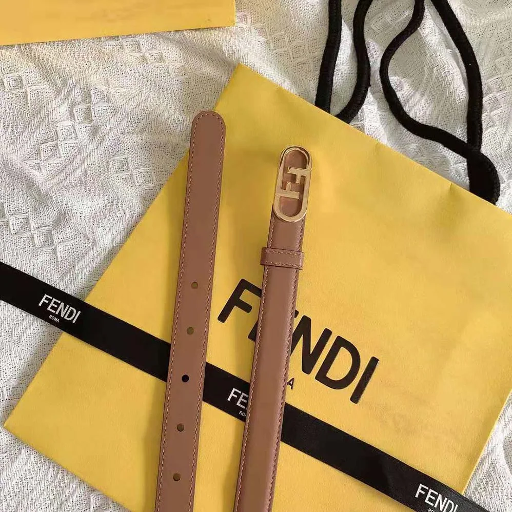 Fendi Narrow Belt with Loop and Fendi OLock Stud Buckle for Women Fendi Narrow Belt with Loop and Fendi OLock Stud Buckle for Women