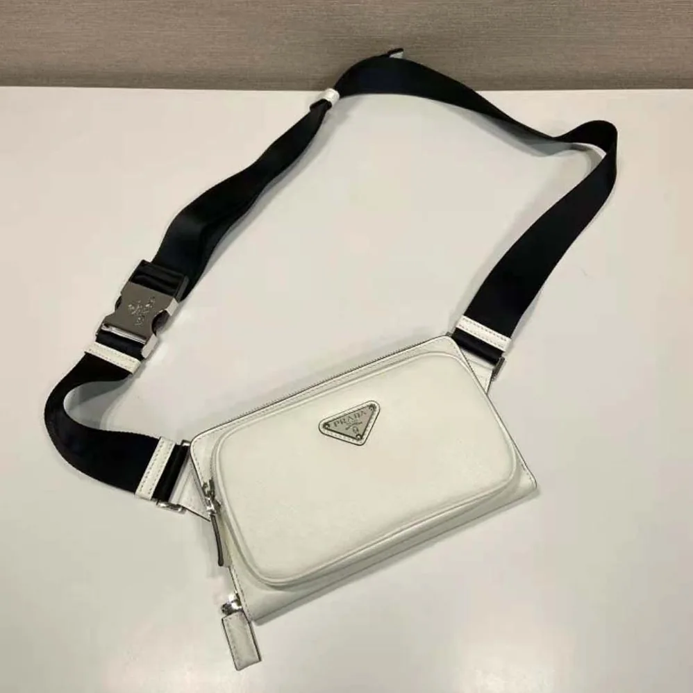 Prada Saffiano Leather Belt Bag for Men in White