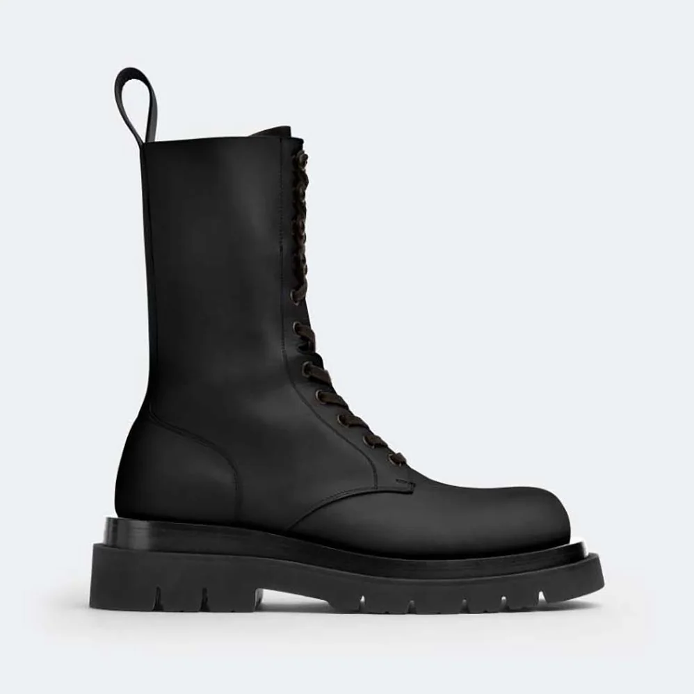 Bottega Veneta Lug Lace-Up Boot in Calfskin Leather for Unisex in Black