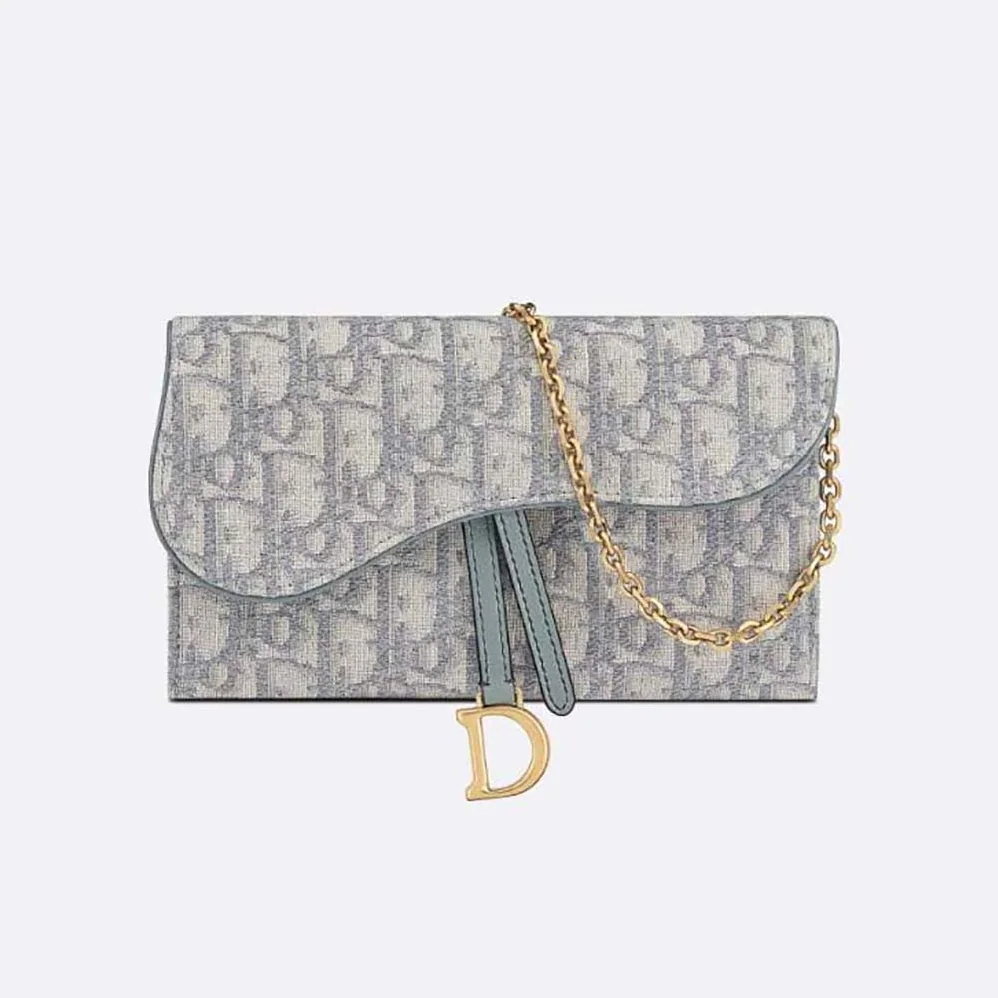 Dior Long Saddle Wallet with Chain Gray Dior Oblique Jacquard for Women