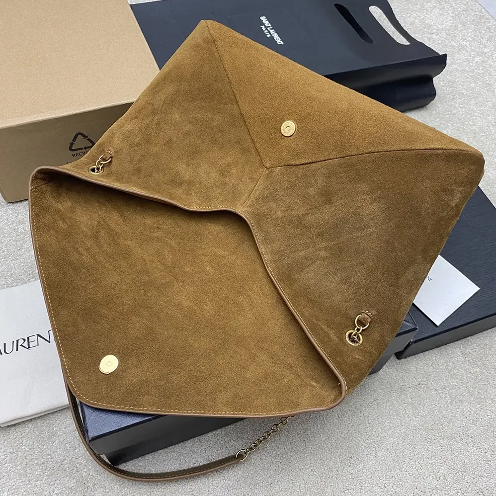 Saint Laurent YSL Cassandre Xxl Pouch On Chain In Suede for Women in Brown Saint Laurent YSL Cassandre Xxl Pouch On Chain In Suede for Women in Brown