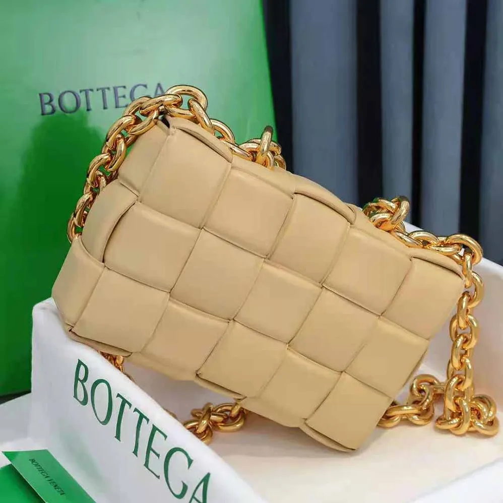 Bottega Veneta Chain Cassette Padded Intrecciato Leather Crossbody Bag for Women in Gold Bottega Veneta Chain Cassette Padded Intrecciato Leather Crossbody Bag for Women in Gold
